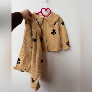 Tan Baby Jacket with Black Floral Design